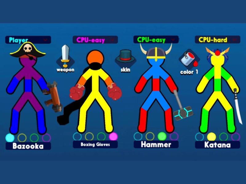 Tải Hack Supreme Duelist Stickman (Full Tiền, Max Level) v4.0.4 3 Đa dạng nhân vật trong Hack Supreme Duelist Stickman