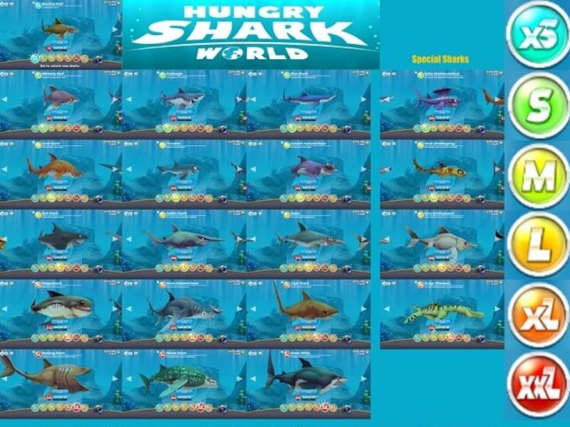 Tải Hungry Shark World Hack (Full Tiền, Mở Khóa Tất Cả) v7.0.12 3 Hệ Thống Cá Mập Phong Phú Trong Hungry Shark World Hack