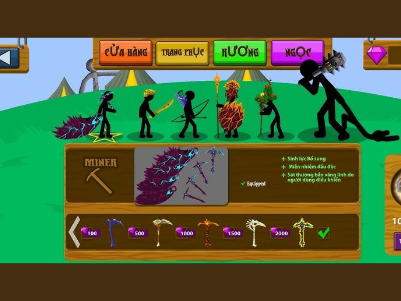 Tải Hack Người Que Đại Chiến (Vô Hạn Kim Cương) v4.3.4 5 Mở khóa Skin trong Hack Người Que Đại Chiến