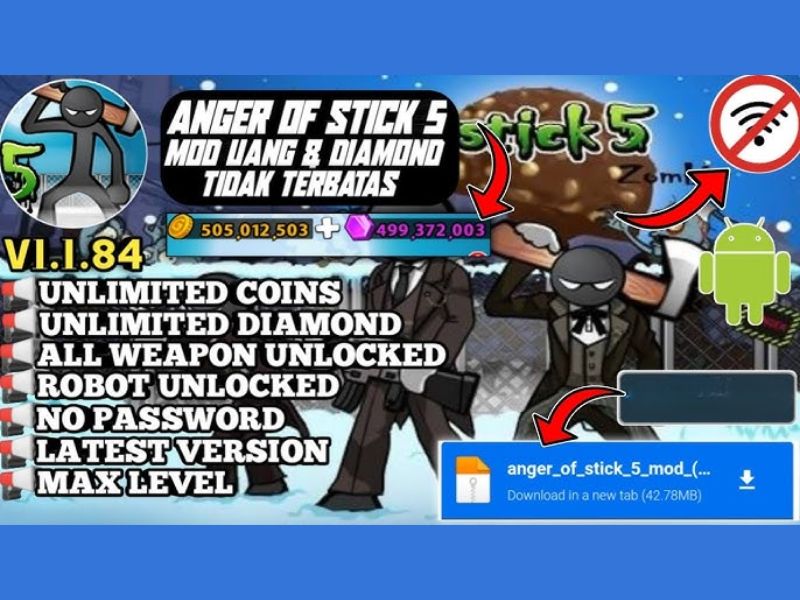 Tải Anger Of Stick 5 Hack (MOD Menu, Vô Hạn Tiền, Kim Cương, Bất Tử) V1.1.89 3 Game Anger Of Stick 5 Hack Mod menu