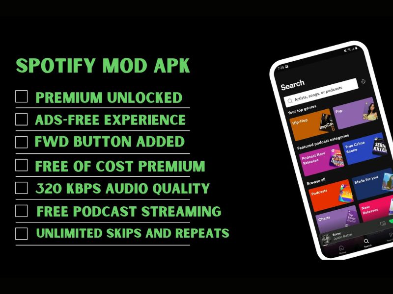 Spotify Mod Apk mở khóa chất lượng 320kbps